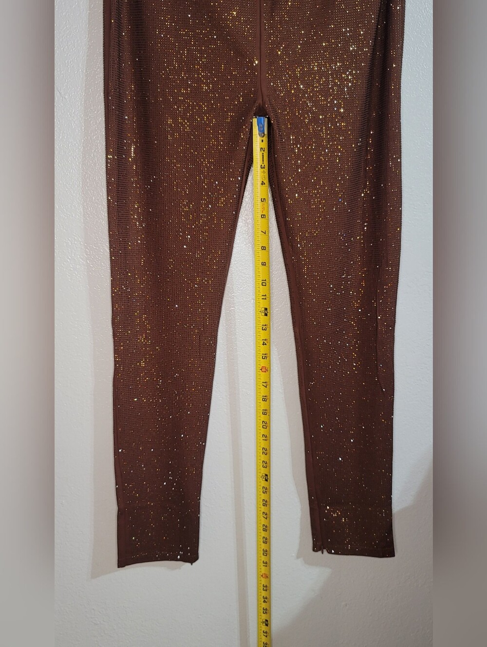 AKIRA Brown Rhinestone Leggings XL Sparkly Stretch Pull-On Pants - Picture 7 of 14